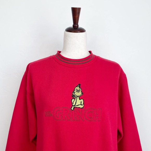 Dr. Seuss Tops - Vintage Dr. Seuss Embroidered Mr. Grinch Red Sweatshirt